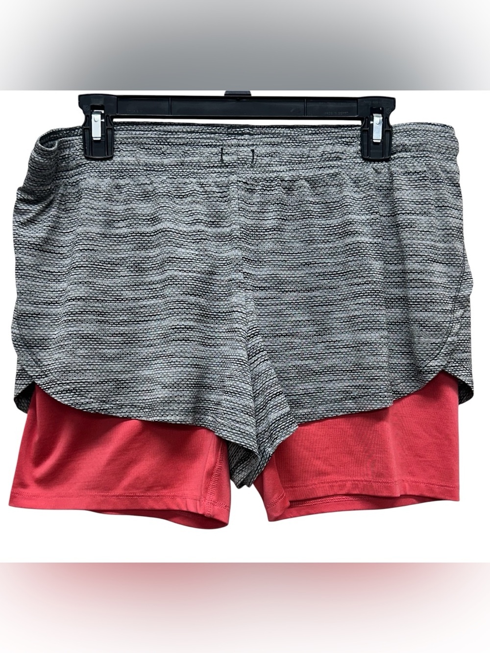 Reebok Layered Athletic Shorts - Gray Outer with Coral Liner